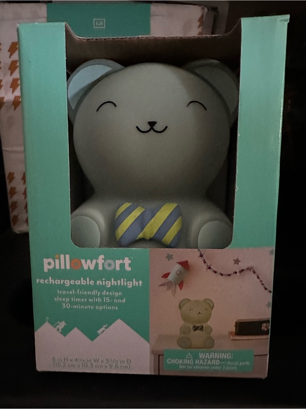pillowfort Bear Nightlight with Yellow & Blue Bow